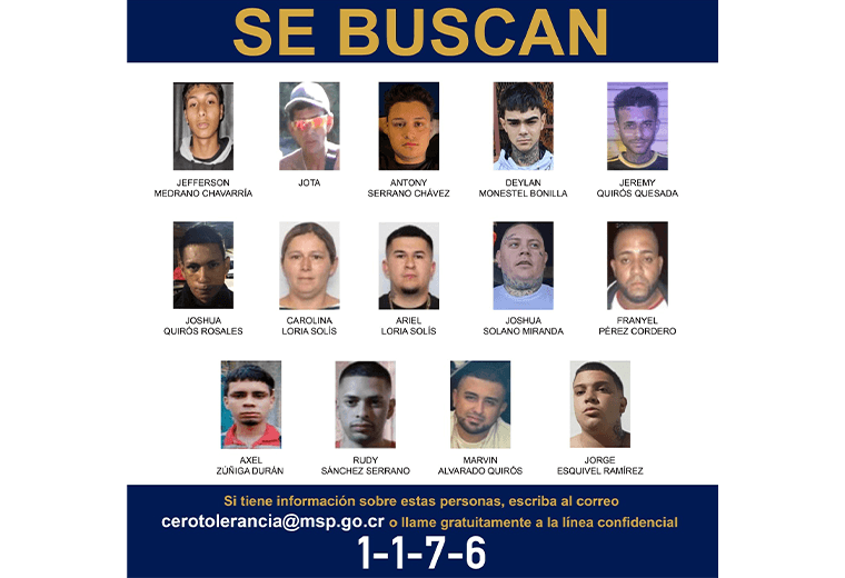 Estos son los 14 delincuentes más buscados de Cartago